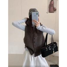 批发设计感粗针无袖连帽马甲背心女2026春季新款宽松针织<b class='q'>开衫</b>外套上衣