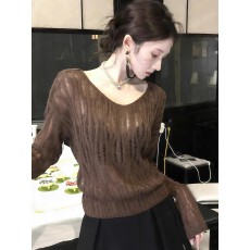 批发韩系穿搭V领镂空针织衫罩衫春装女款2026新款打底内搭可外穿上衣