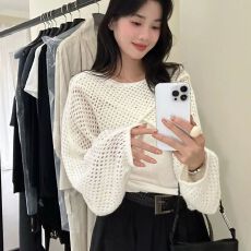 批发韩版春秋时尚简约百搭吊带背心+镂空针织长袖披肩罩衫两件套装女