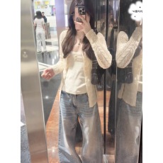 批发韩系慵懒镂空编织麻花单排扣V领开衫上衣针织衫