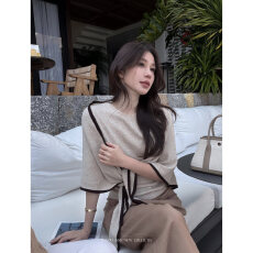 批发春夏复古针织T恤女气质薄款慵懒披肩上衣