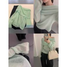 批发2026早春新款一字领微透超细马海毛针织衫女韩系纯欲性感露肩上衣