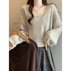 批发韩国东大门纯欲风钩花镂空女春秋系带<b class='q'>短款</b>开衫花边背心温柔两件套