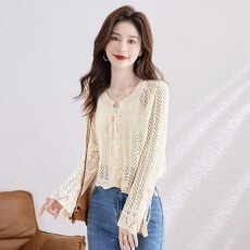 批发2026早春新款温柔系带镂空<b class='q'>针织</b>衫女士设计感小众甜美通勤长袖外套