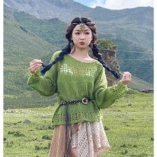 批发韩系复古慵懒镂空圆领针织衫女春夏季新款宽松休闲防晒罩衫上衣潮