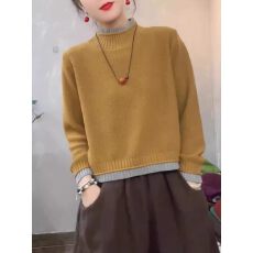 批发慵懒风撞色假两件针织衫女2026春季新款宽松百搭显瘦<b class='q'>长袖</b>上衣