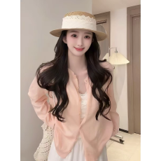 批发多巴胺粉色冰丝针织<b class='q'>开衫</b><b class='q'>女</b>夏季度假风薄款防晒外搭罩衫竹节麻上衣