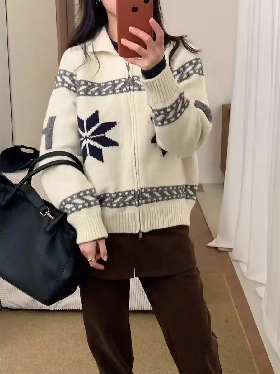 폴드 칼라 지퍼 니트 카디건 상세 이미지 5