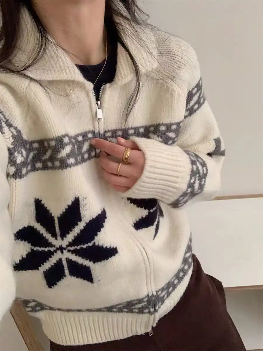 폴드 칼라 지퍼 니트 카디건 상세 이미지 7