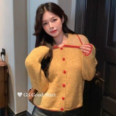 批发GSGOOD START减龄复古学院少女即视感甜美撞色短款翻领百搭针织衫