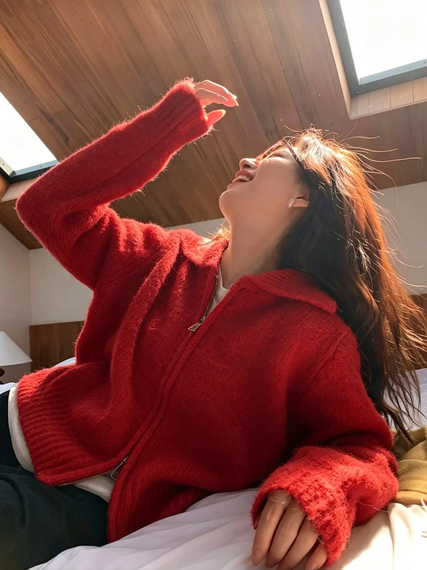울 더블 지퍼 폴드 칼라 니트 카디건 상세 이미지 2