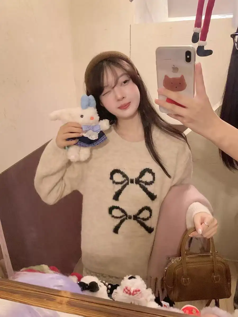 나비 리본 디테일 울 니트 상세 이미지 7