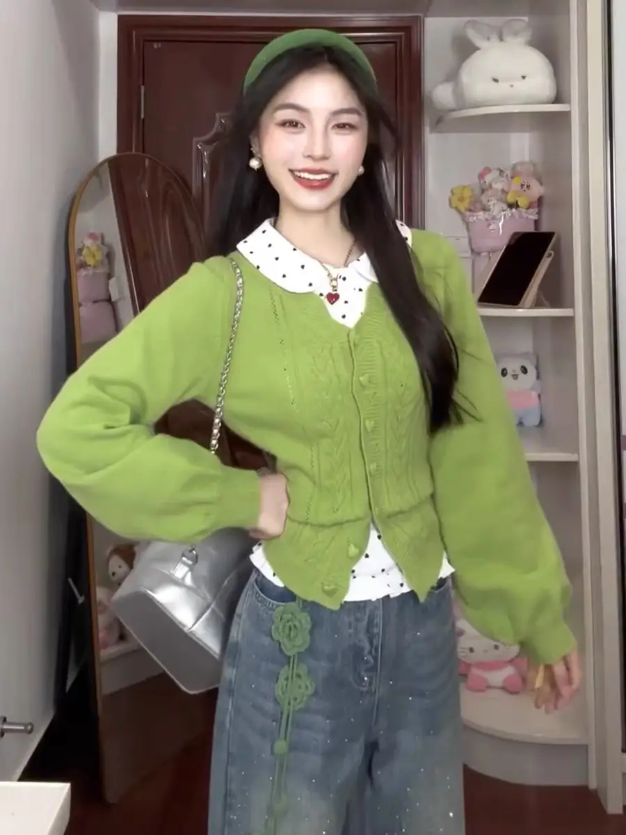 울 100% V넥 니트 가디건 상세 이미지 6