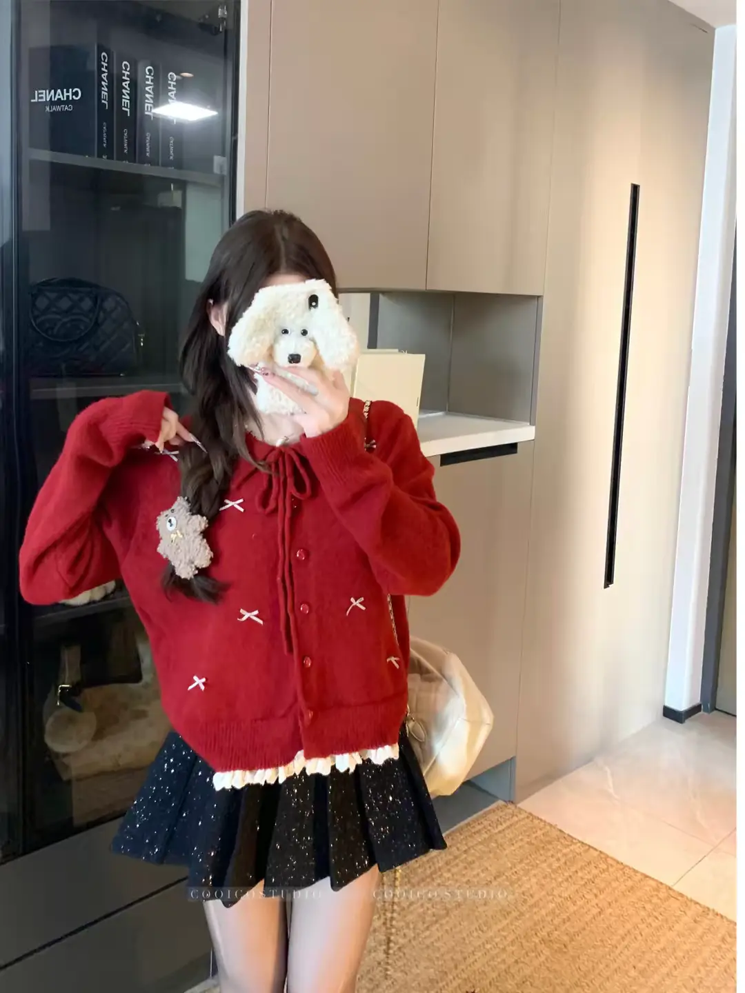 한국인기 리본 레이스 폴로 칼라 울 가디건 상세 이미지 4