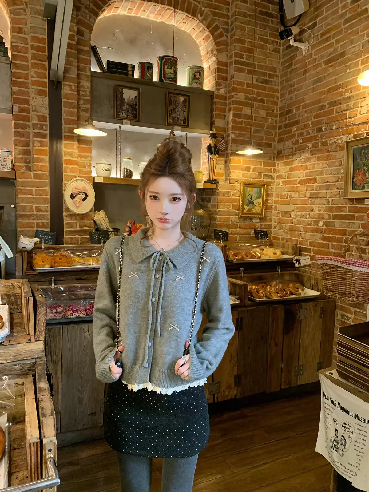 한국인기 리본 레이스 폴로 칼라 울 가디건 상세 이미지 7