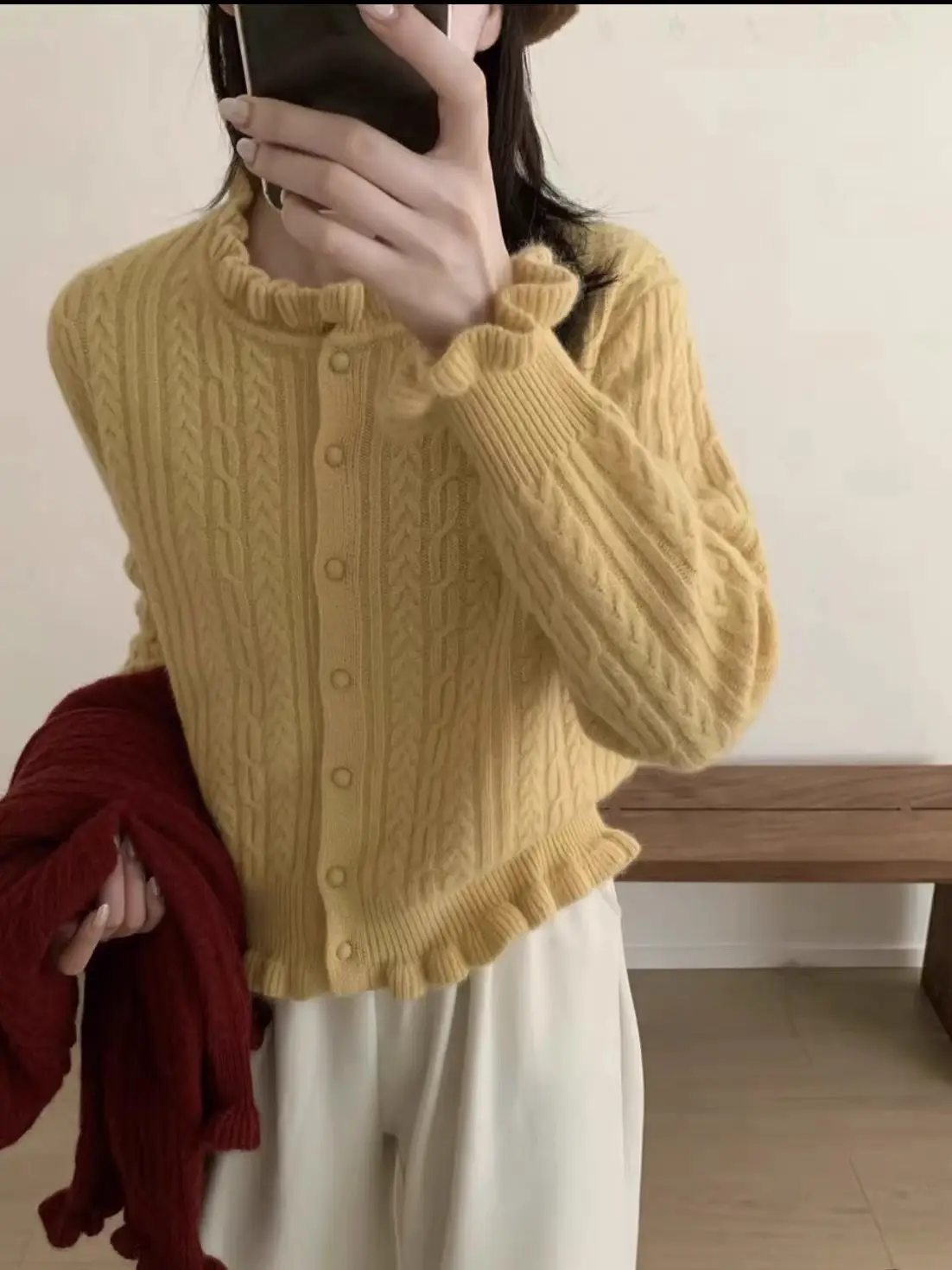 한국인기 꽈배기 라운드넥 울 가디건 상세 이미지 1