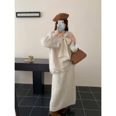 批发钉珠系带蝴蝶结蕾丝边<b class='q'>毛衣</b>针织半身裙套装女装两件套时尚早秋穿搭