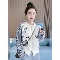 批发小狗刺绣拉链<b class='q'>毛衣</b>开衫秋冬季甜美减龄设计感宽松长袖针织衫外套女