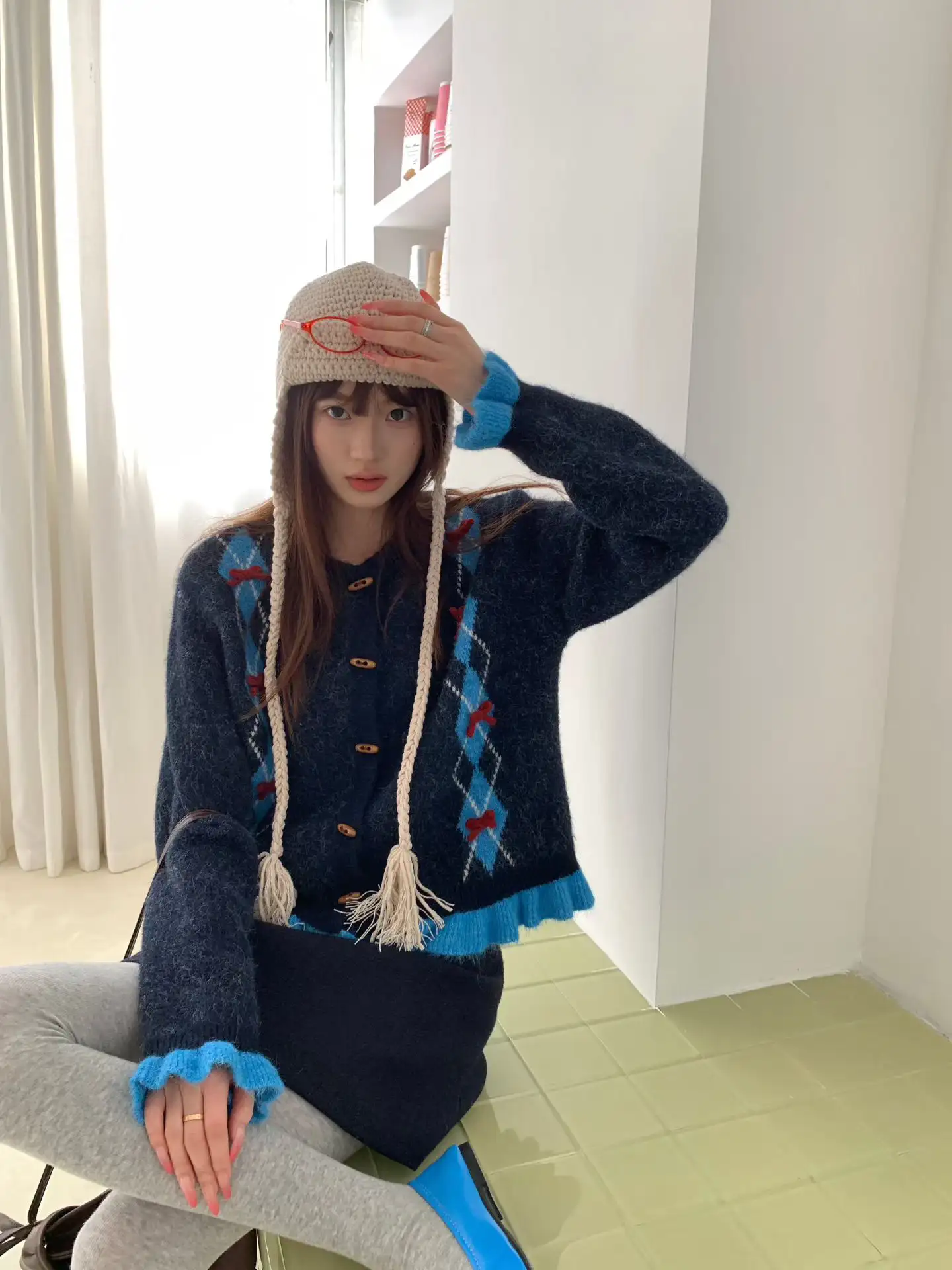 한국인기 레트로 리본 퀼팅 가디건 상세 이미지 2