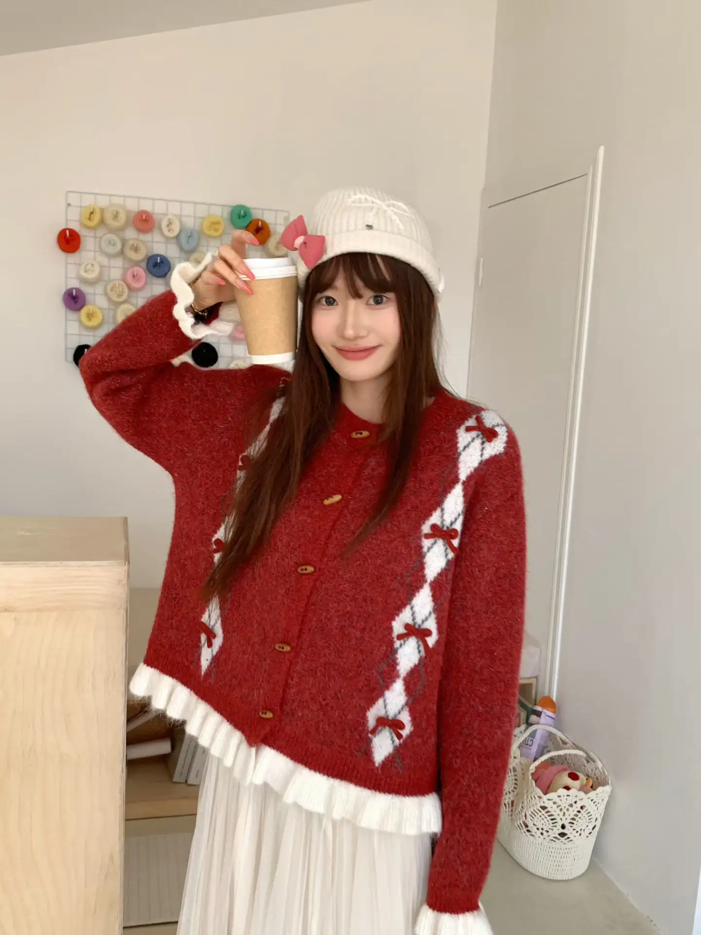 한국인기 레트로 리본 퀼팅 가디건 상세 이미지 4