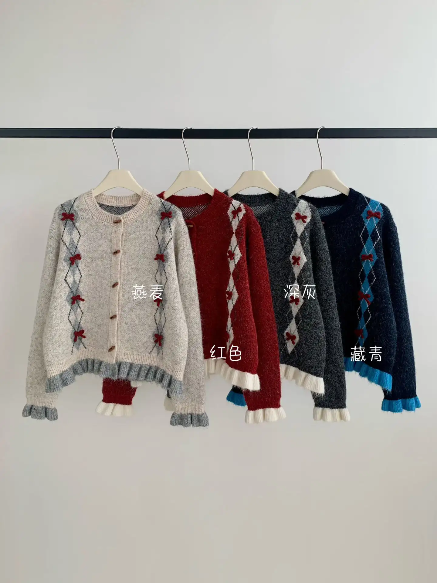 한국인기 레트로 리본 퀼팅 가디건 상세 이미지 5