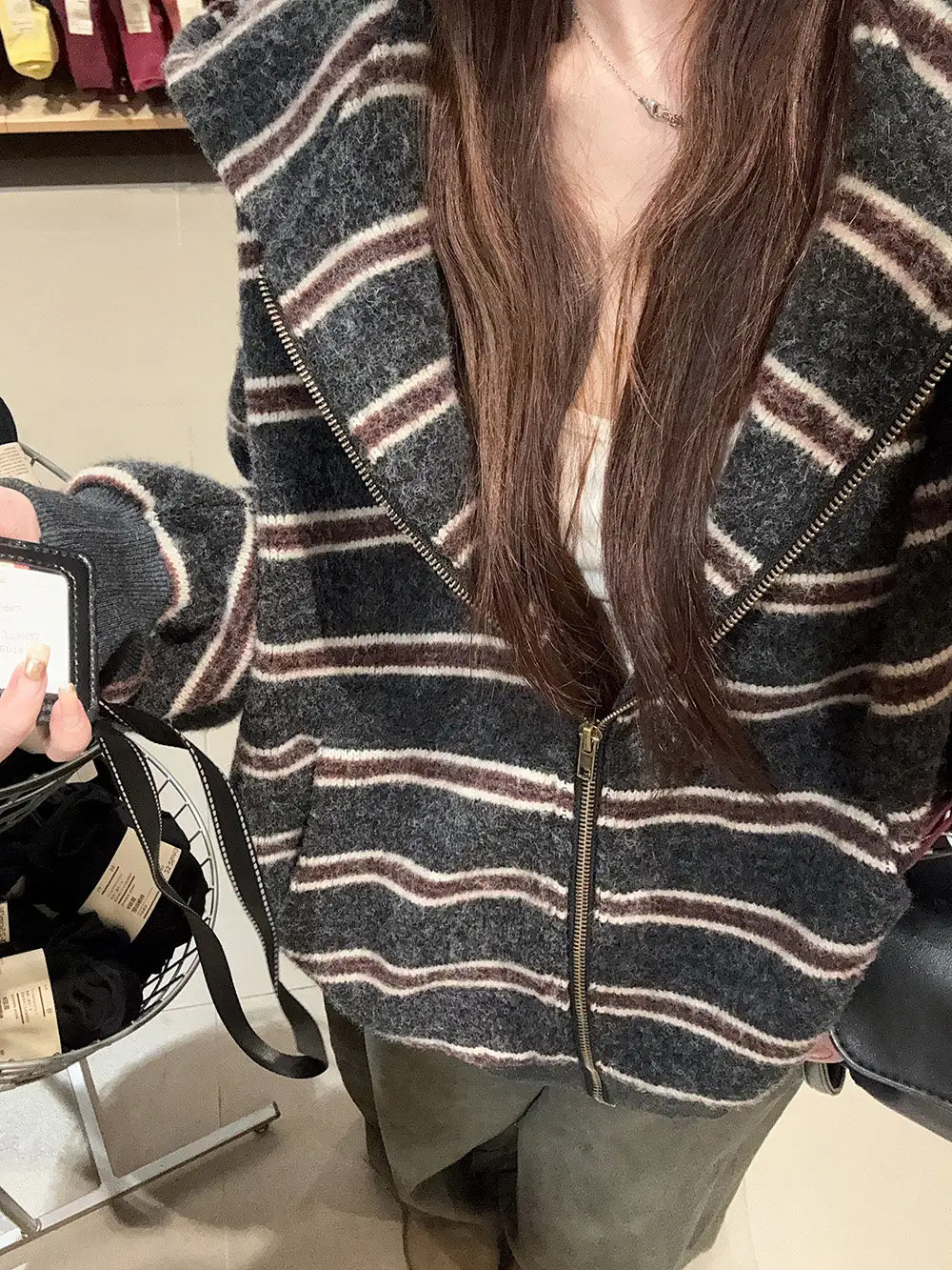 레트로 스트라이프 울 가디건 상세 이미지 2