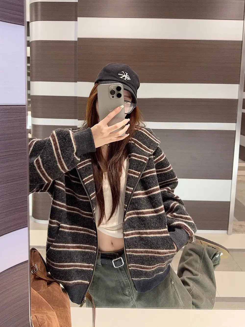 레트로 스트라이프 울 가디건