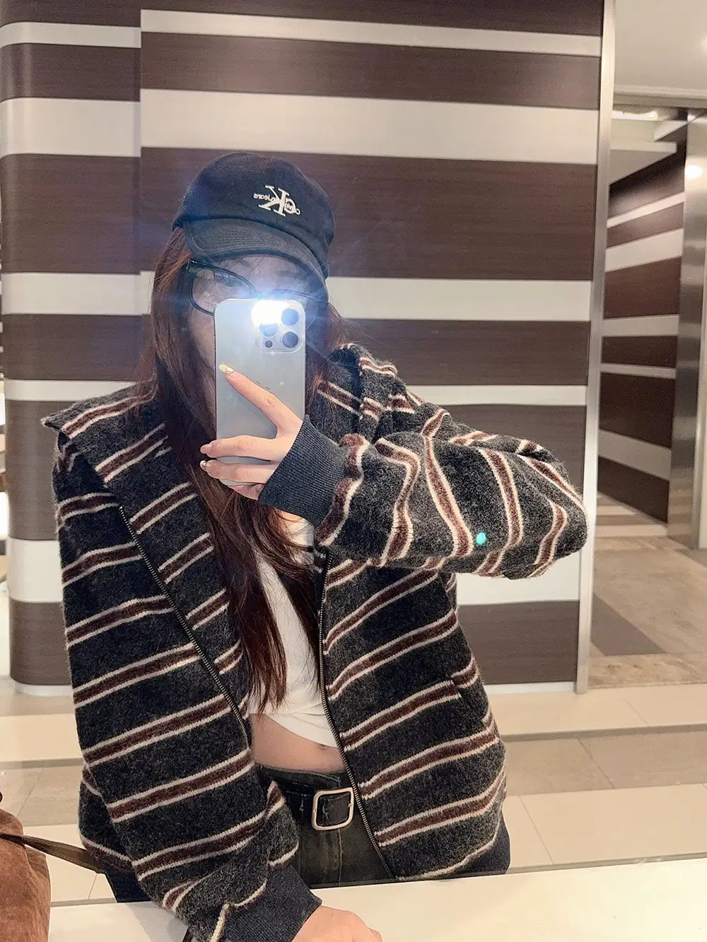 레트로 스트라이프 울 가디건 상세 이미지 4