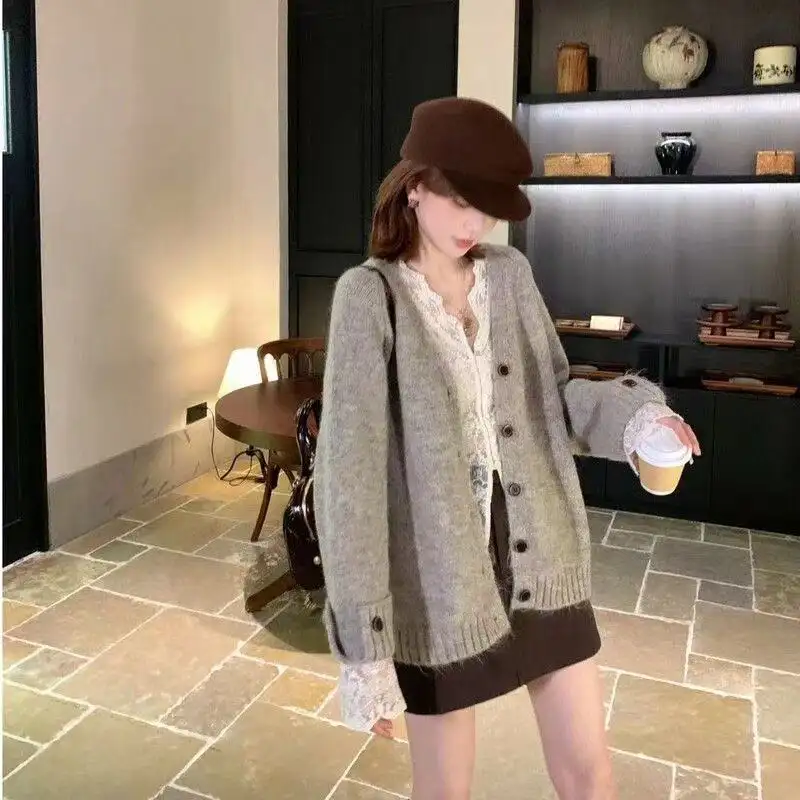 레트로 V넥 울 가디건 상세 이미지 2