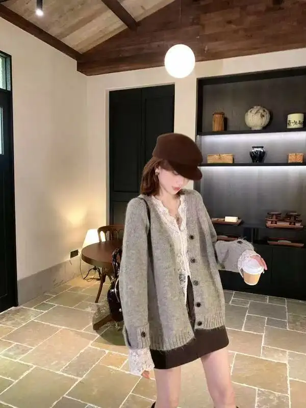 레트로 V넥 울 가디건 상세 이미지 6