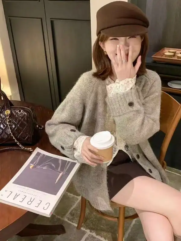레트로 V넥 울 가디건 상세 이미지 7