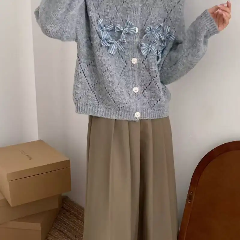 한국인기 리본 디테일 자수 가디건 상세 이미지 3