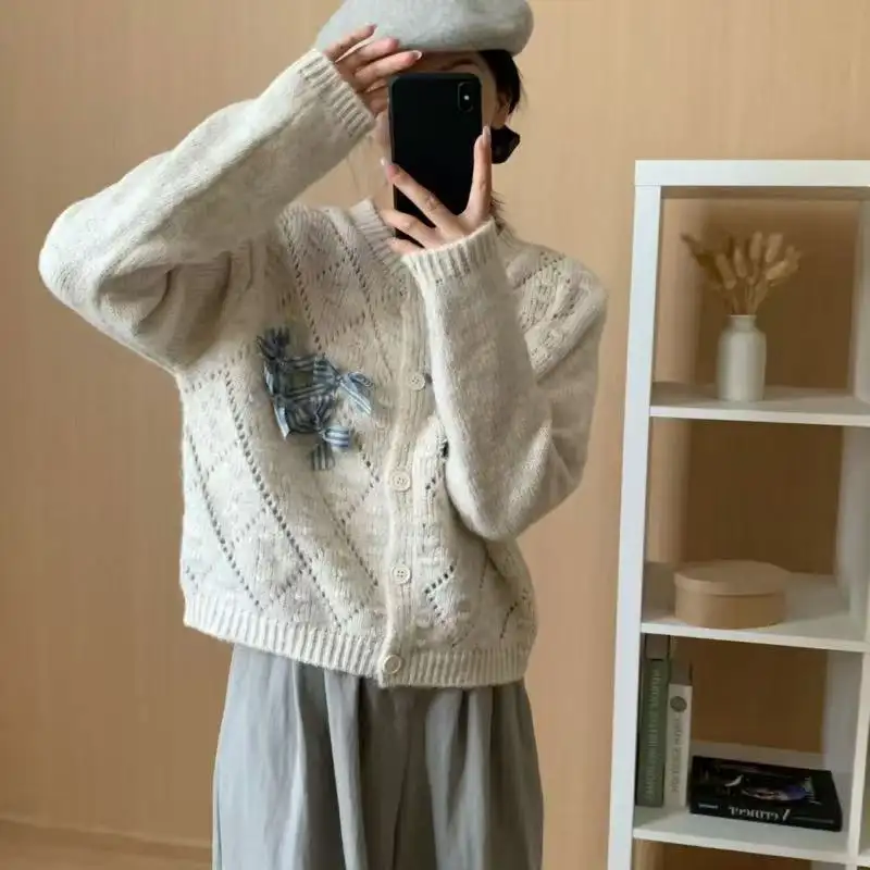 한국인기 리본 디테일 자수 가디건 상세 이미지 10