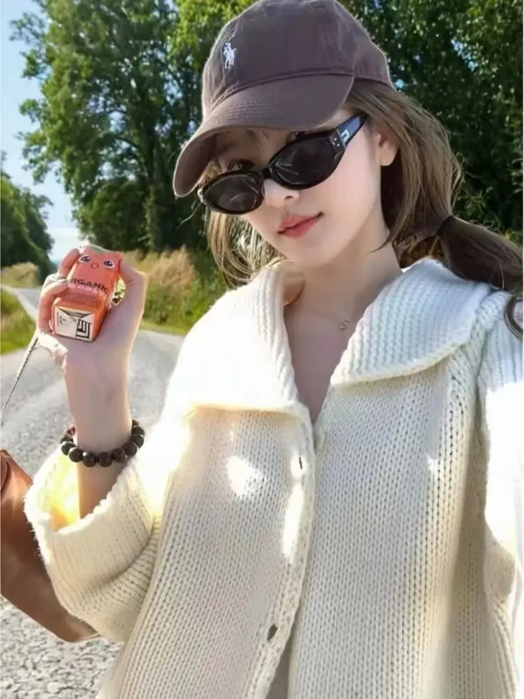 폴드 칼라 울 가디건 상세 이미지 1