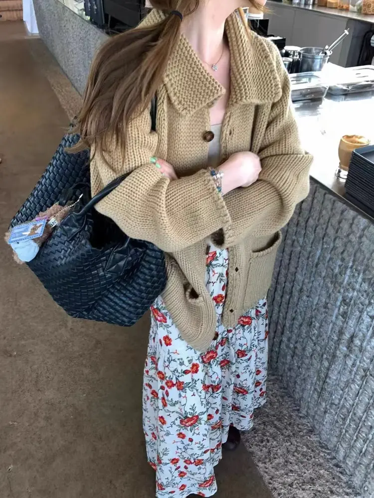 폴드 칼라 울 가디건