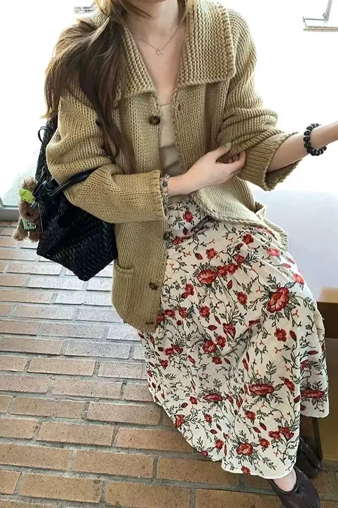 폴드 칼라 울 가디건 상세 이미지 5