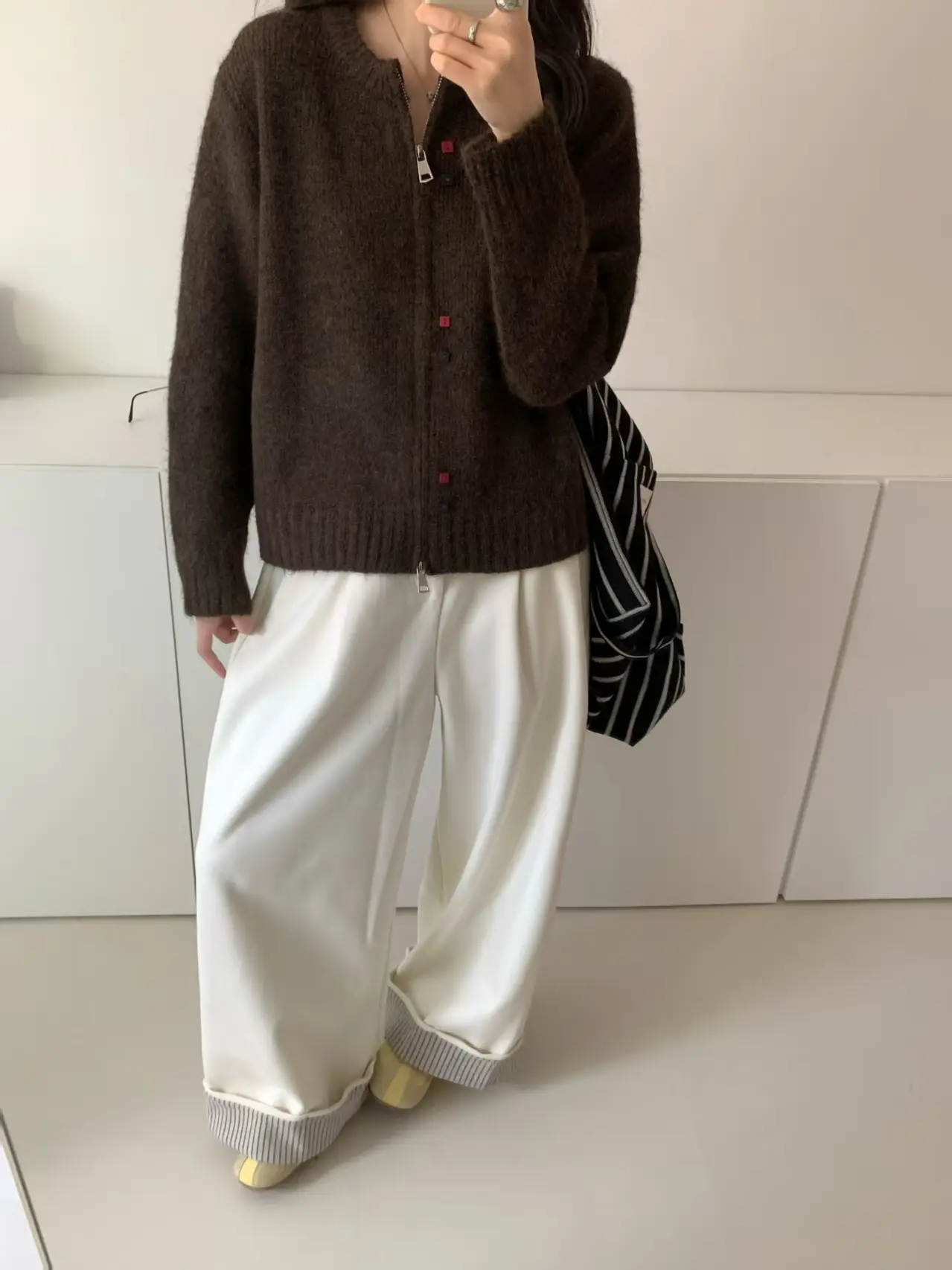레트로 더블 지퍼 울 가디건 상세 이미지 8