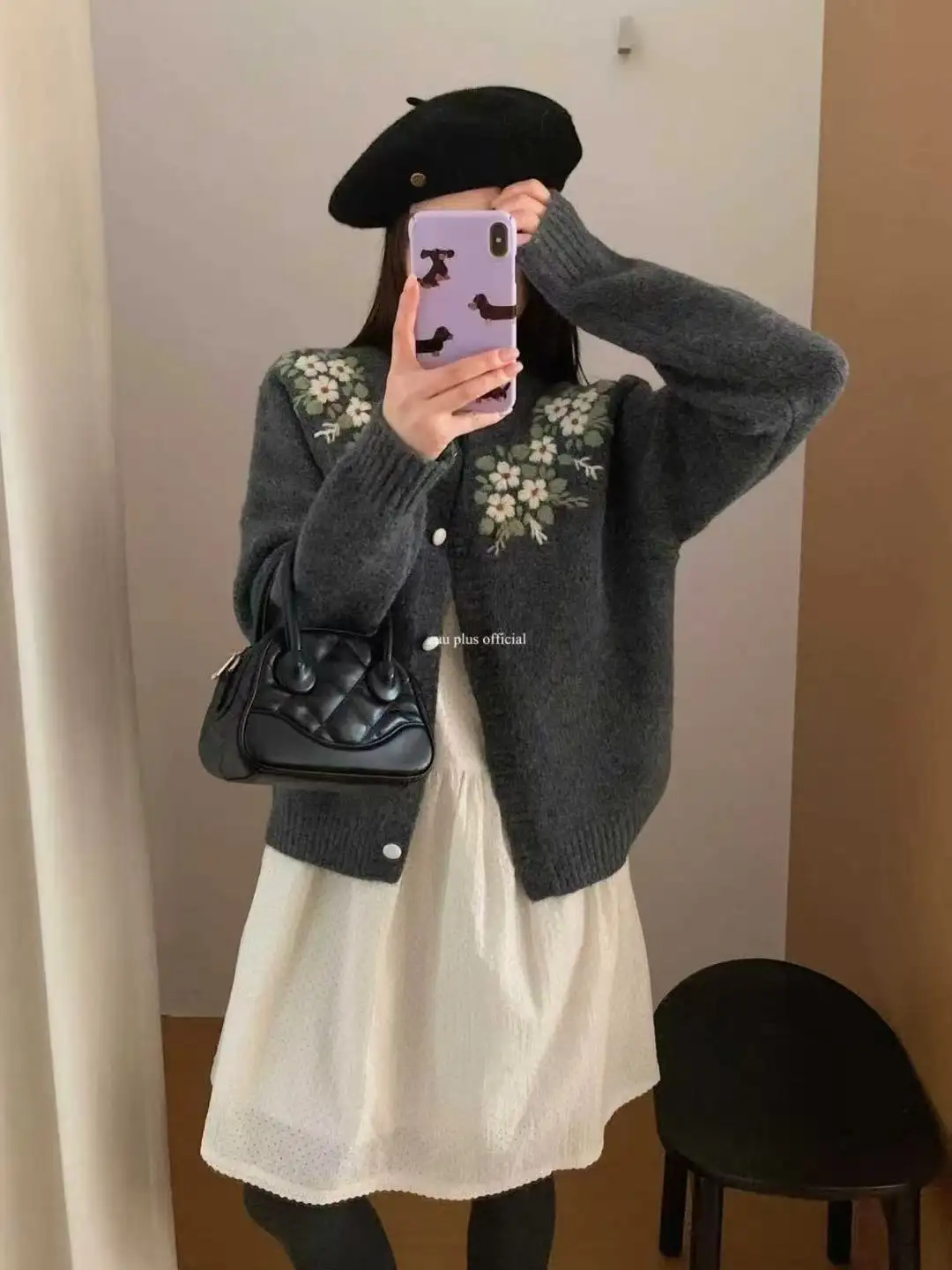 고양이 라운드넥 울 가디건 상세 이미지 3