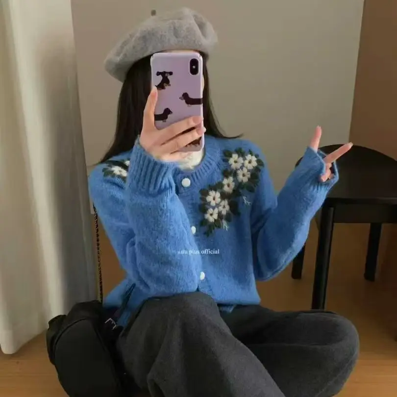 고양이 라운드넥 울 가디건 상세 이미지 5