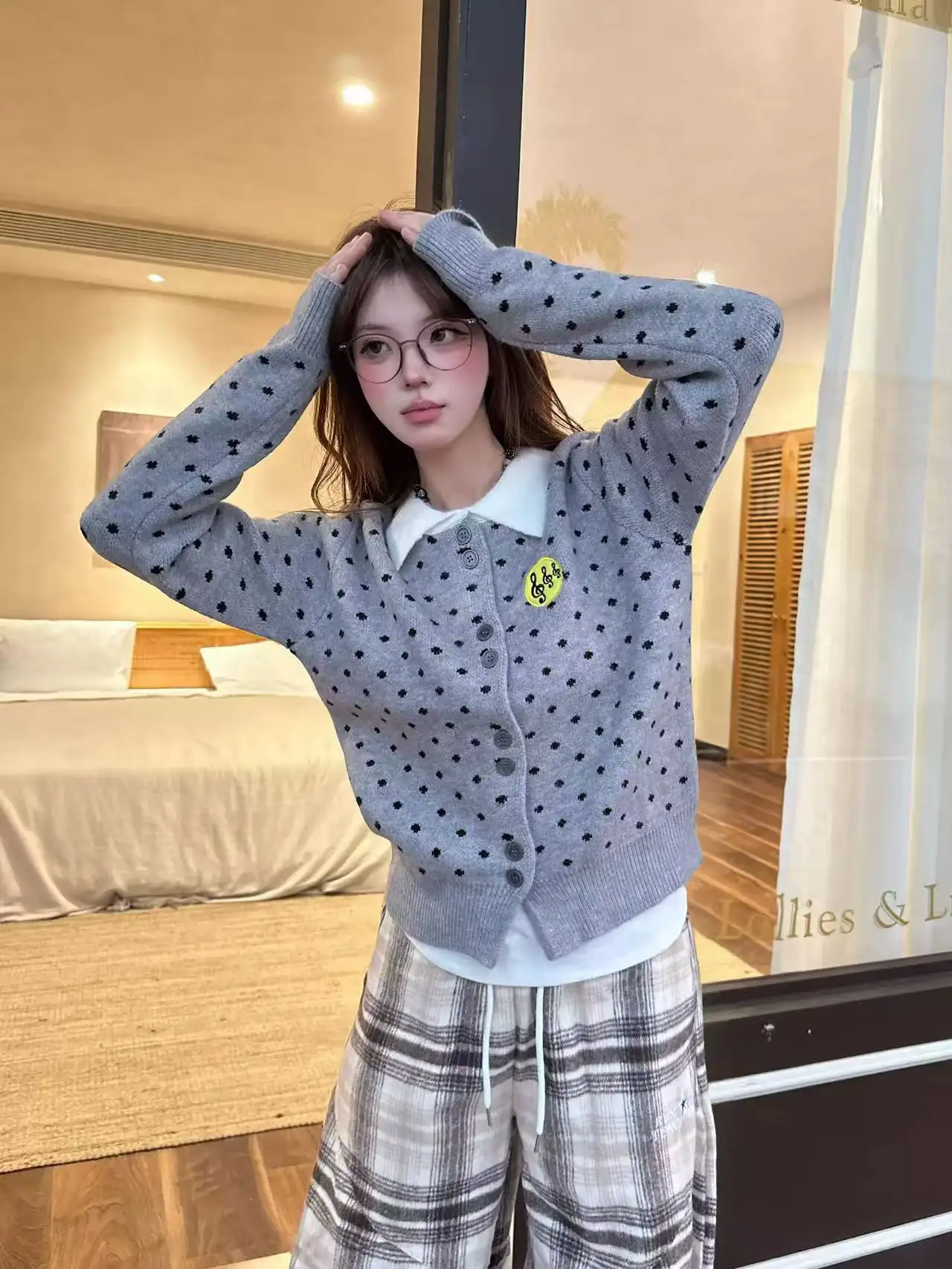 한국인기 프레피 폴로 칼라 배색 가디건 상세 이미지 4