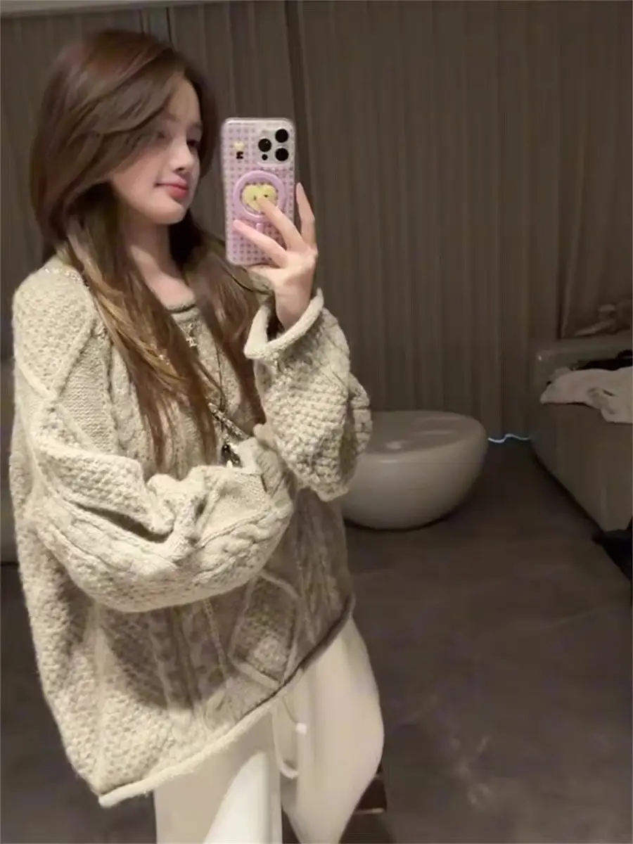 한국인기 꽈배기 라운드넥 니트 상세 이미지 2