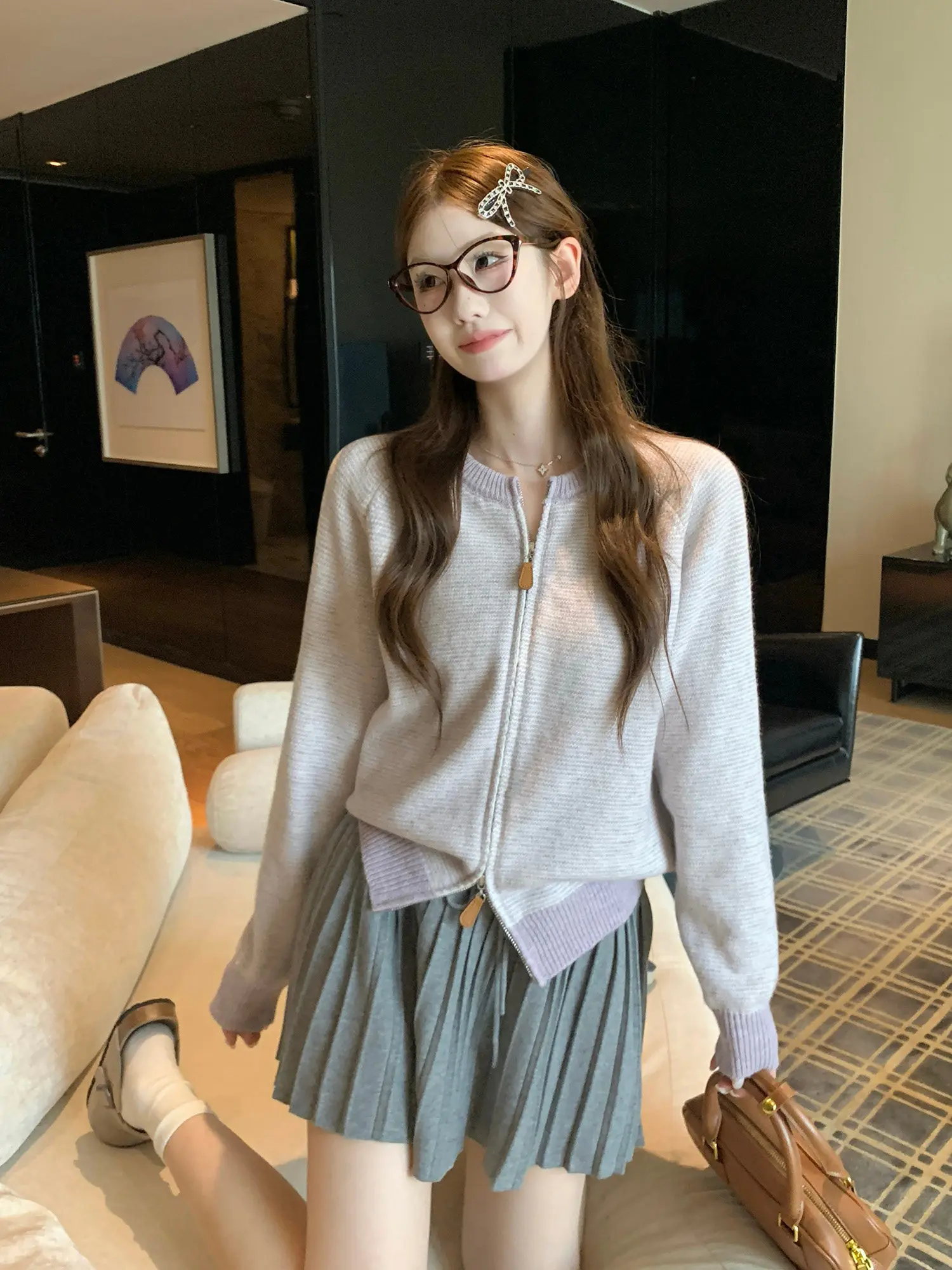 한국인기 배색 스트라이프 지퍼 가디건 상세 이미지 30