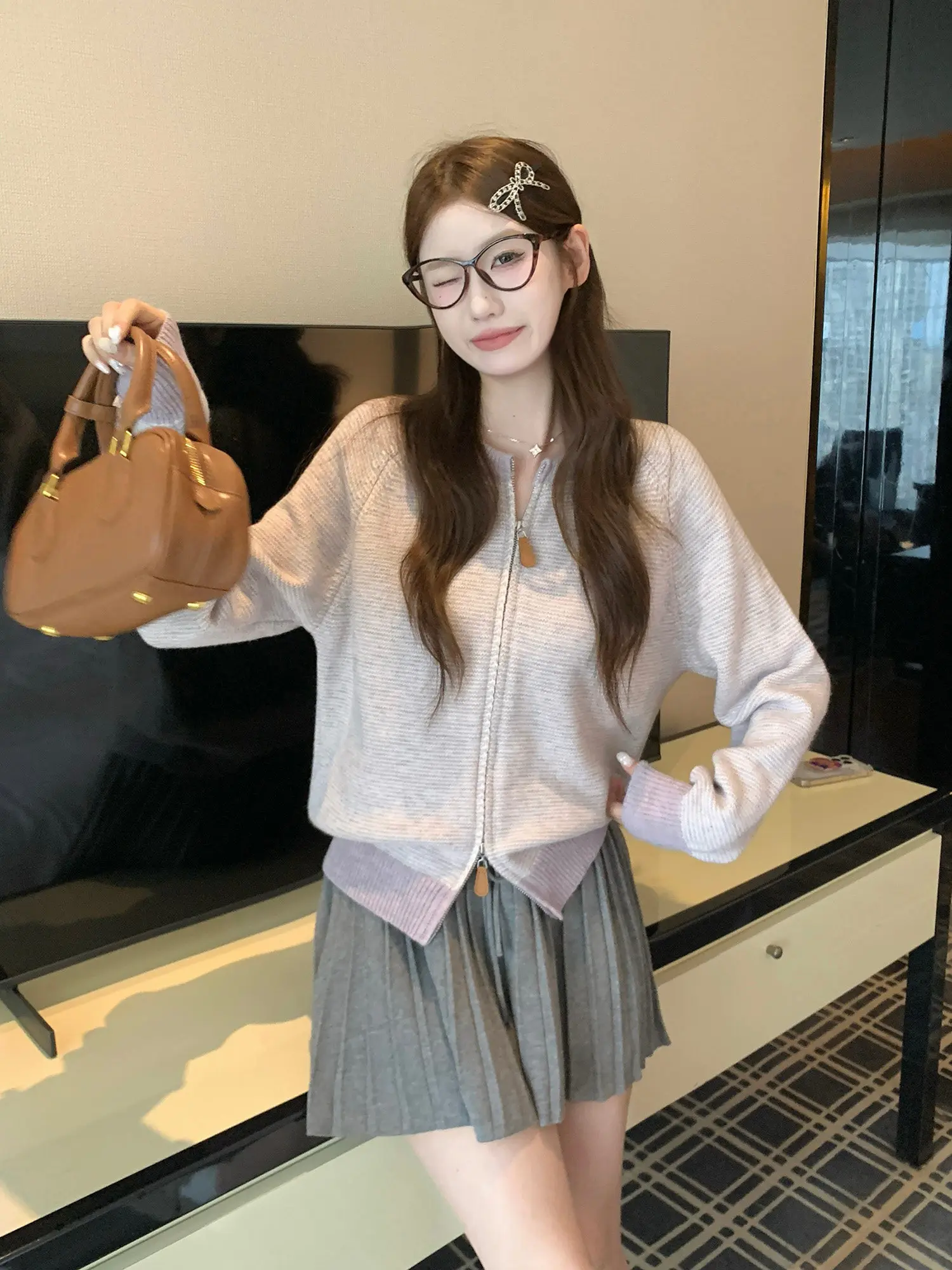 한국인기 배색 스트라이프 지퍼 가디건 상세 이미지 34
