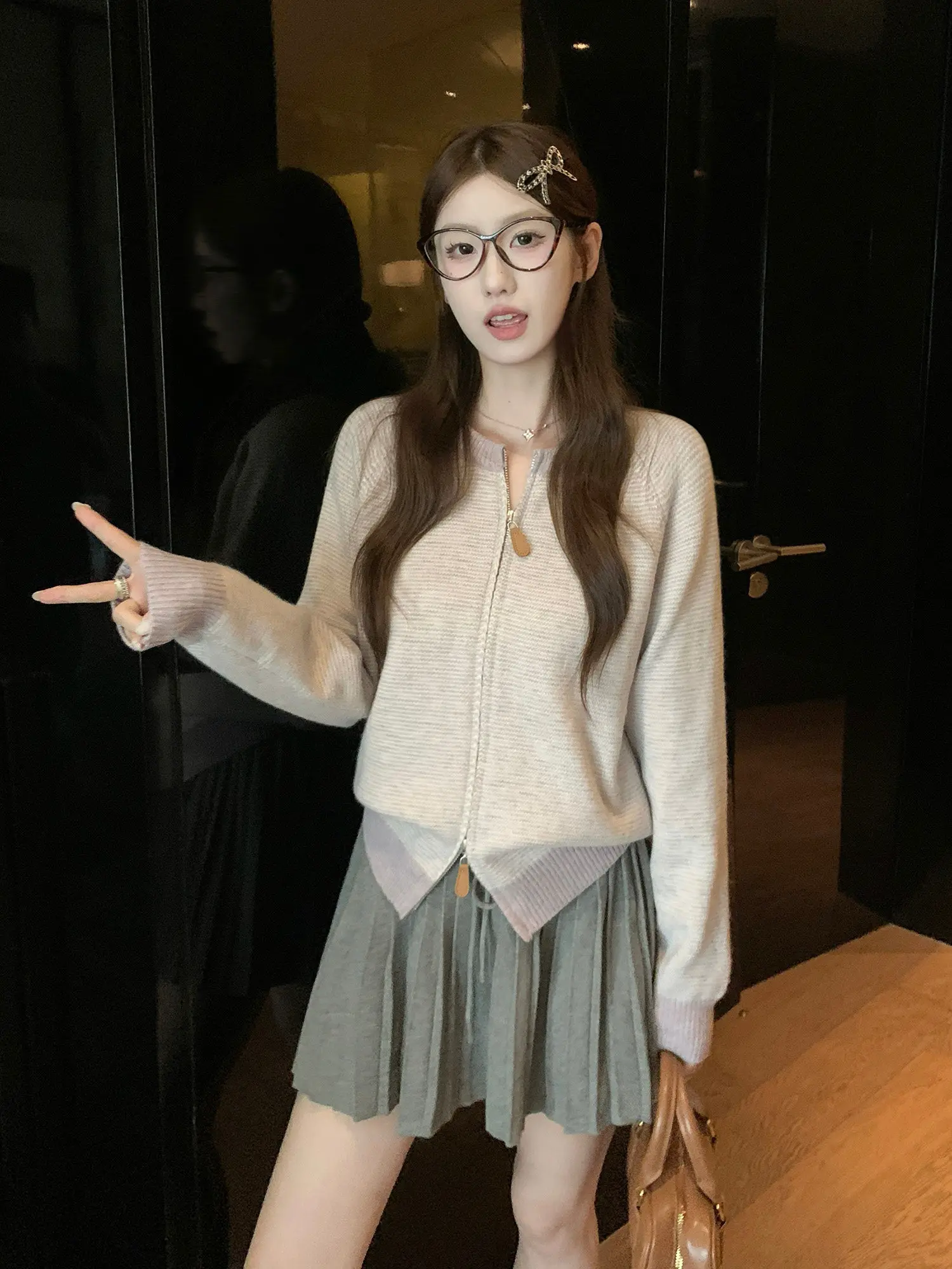 한국인기 배색 스트라이프 지퍼 가디건 상세 이미지 35