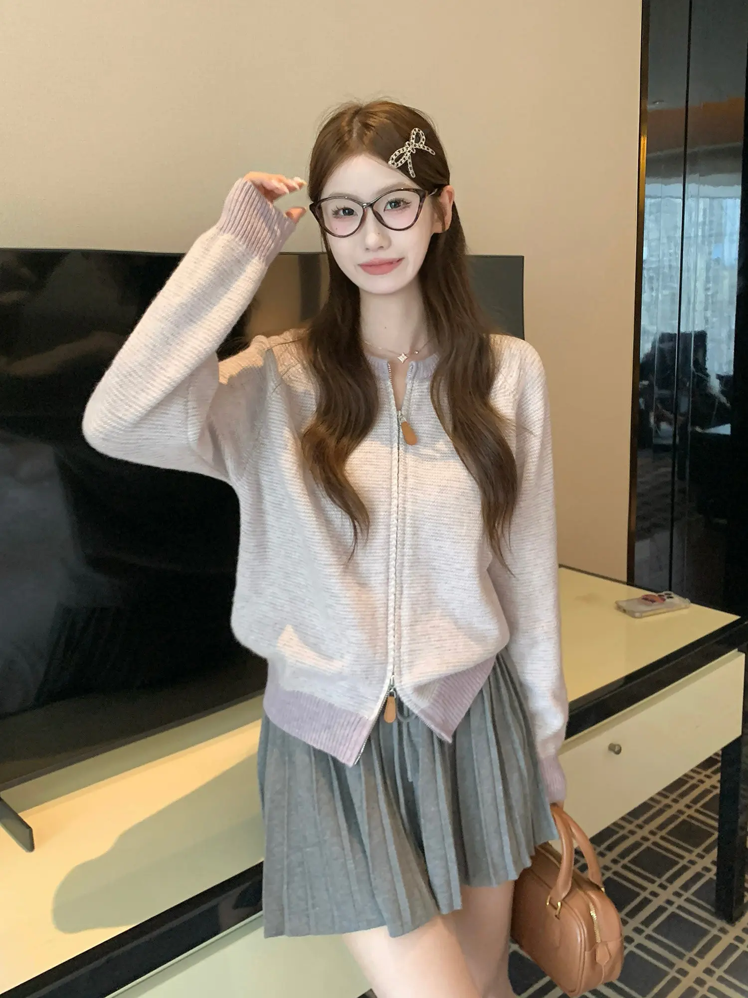 한국인기 배색 스트라이프 지퍼 가디건 상세 이미지 36