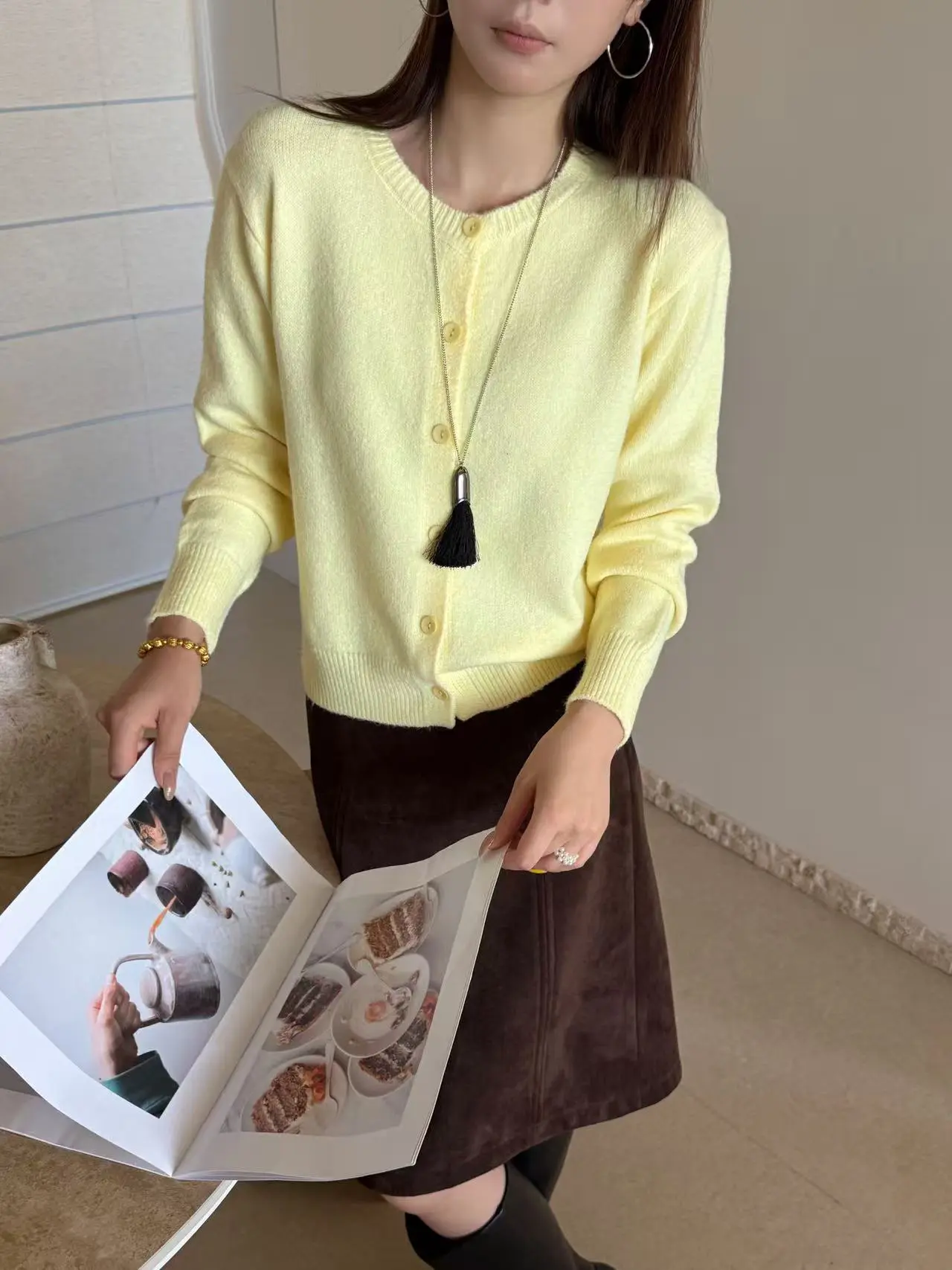 한국인기 울 라운드넥 가디건 상세 이미지 10