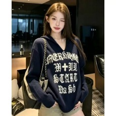 批发美式<b class='q'>街头</b>字母刺绣连帽毛衣女秋冬季新款慵懒宽松休闲针织衫上衣潮