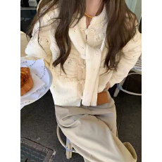 镂空设计感花朵毛衣开衫外套女秋季盘扣披肩复古慵懒风针织衫上衣