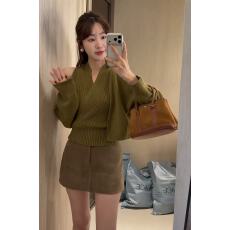 批发设计感交叉修身吊带背心+短款针织开衫两件套装女秋季
