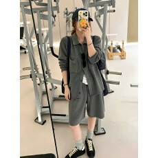批发“高智老钱两件套”工装衬衫式开衫女2026秋季柔软针织套装短裤